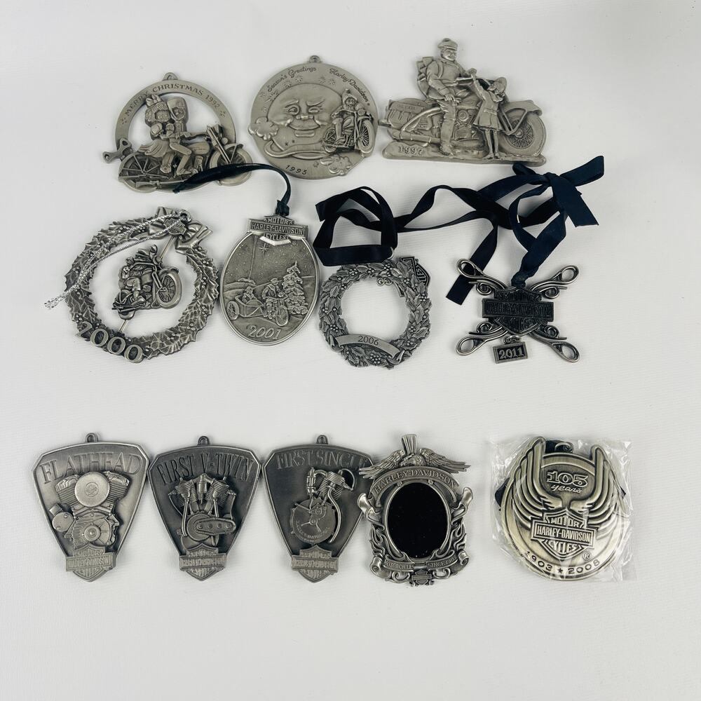 Harley Davidson Motorcycle Metal Pewter Holiday Ornaments Lot of 12